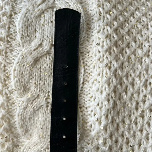 Vintage GORBANI Genuine Leather GOLD CURB CHAIN LOOK Elegant BLACK BELT M - Picture 8 of 16